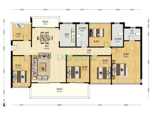 德威江誉诚花园五期 6室1厅3卫 183平方
