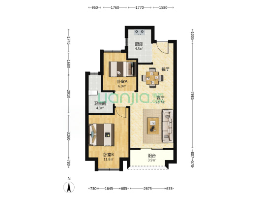 中南云城 2室1厅1卫 75平方