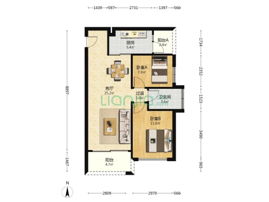 枫璟丽园 2室1厅1卫 78平方