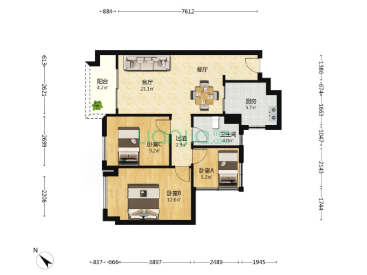 万科西海岸 3室1厅1卫 79平方