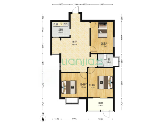 江边新苑一区 3室1厅1卫 90平方