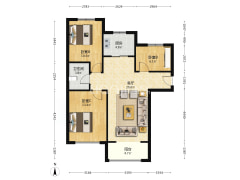 大金全屋空调 楼位好 采光足 狮子城北区南北通透三居-涿州K2狮子城北区户型图