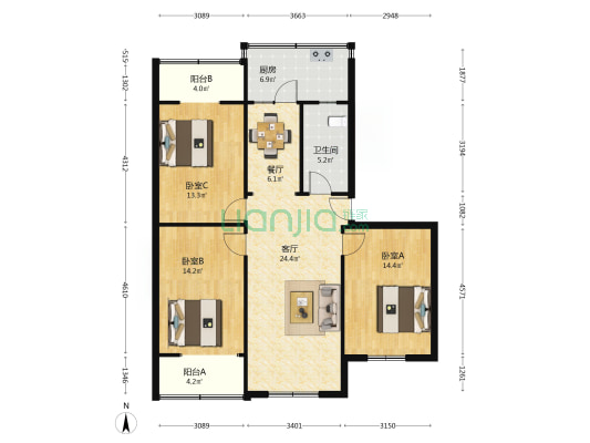 南关街5号院 3室2厅1卫 111平方