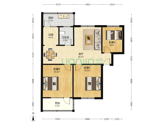 保全街25号院 3室1厅1卫 95平方