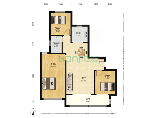 建发和玺 3室1厅1卫 129平方