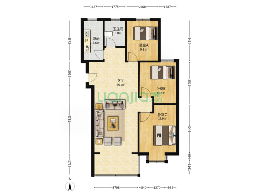 中高楼层，格局合理有装修拎包入住，-户型图