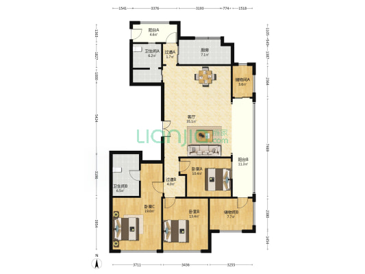 绿城诚园 3室1厅2卫 165平方
