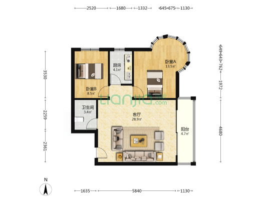 两居 高楼层 采光好 视野好 环境好-户型图