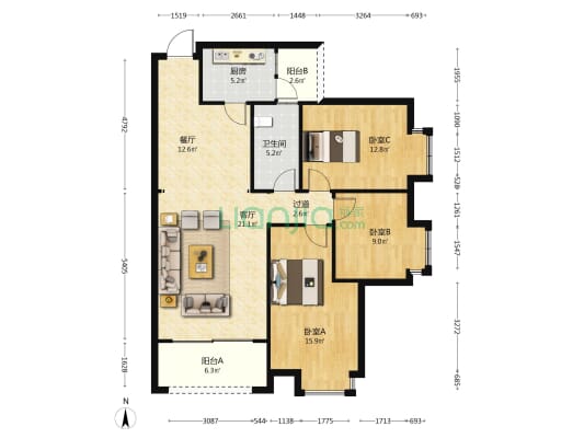 悦馨苑 3室2厅1卫 116平方