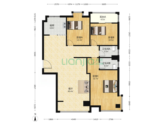 瓯宏大厦 3室1厅2卫 143平方