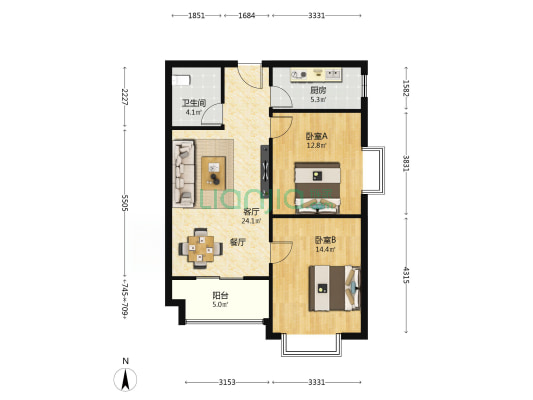 天坛佳苑 2室1厅1卫 90平方