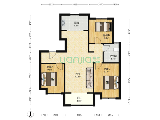 世茂云锦 3室1厅1卫 110平方