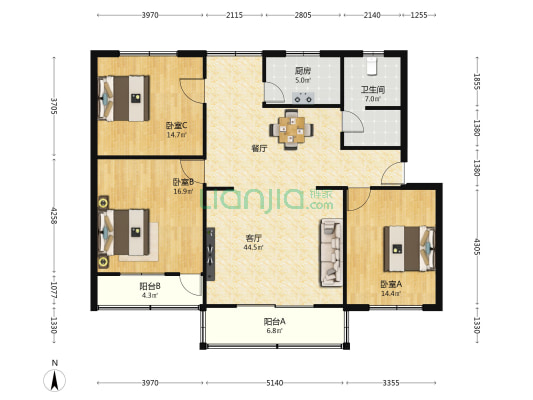 中百小区 3室1厅1卫 136平方