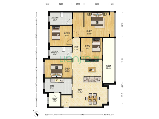 华润未来之城三期 4室1厅2卫 141平方