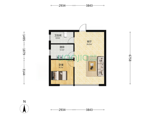 美的悦然里 1室1厅1卫 70平方