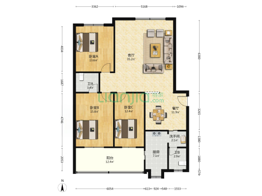 五三大道43号 3室2厅3卫 133平方
