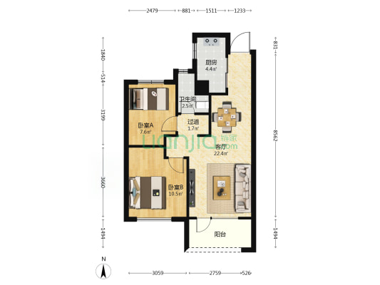 万科·四季光年 2室1厅1卫 77平方