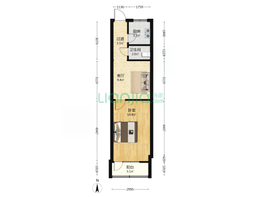 开化寺小区 1室1厅1卫 57平方