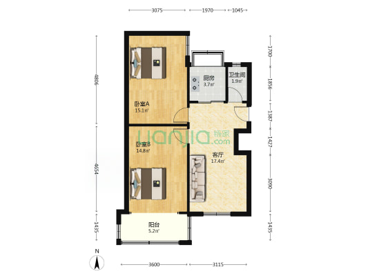 健康路37号 2室1厅1卫 72平方
