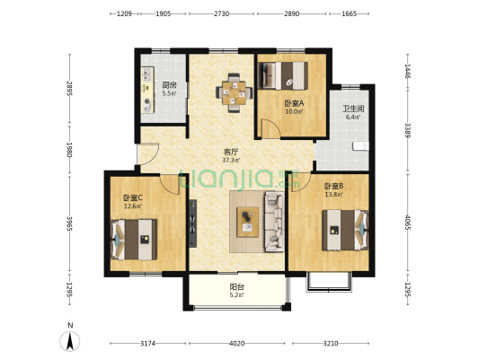 天鸿世纪城 3室1厅1卫 111平方