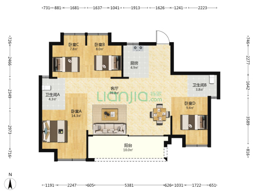 保利锦上 4室1厅2卫 125平方