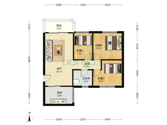 龙城花园 3室1厅1卫 81平方