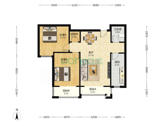 悦城北区11号地 2室1厅1卫 95平方