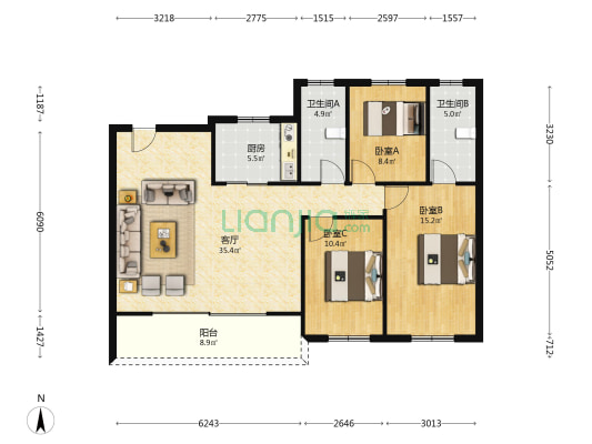晴翠璟园 2室1厅2卫 111平方