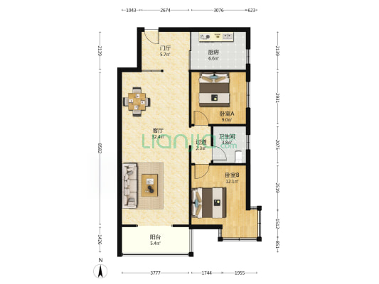 拉美首郡 2室1厅1卫 93平方
