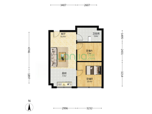 佳晟怡景 2室1厅1卫 66平方