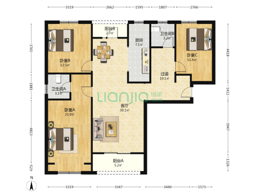 中铁泰和府四号院 3室1厅2卫 140平方