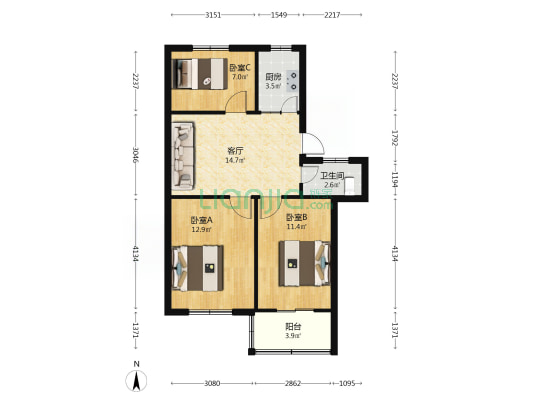 胜利西路 3室1厅1卫 68平方