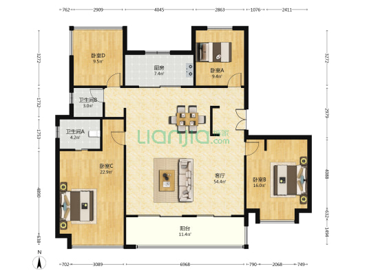 翡翠天际云璞 4室1厅2卫 165平方