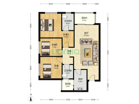 万科缇香荟 3室1厅2卫 97平方
