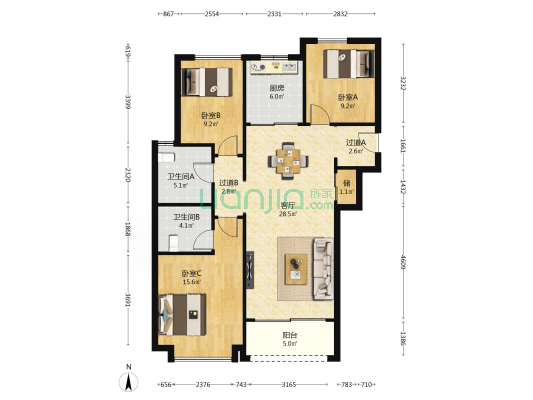 融创观唐宸院 3室1厅2卫 122平方