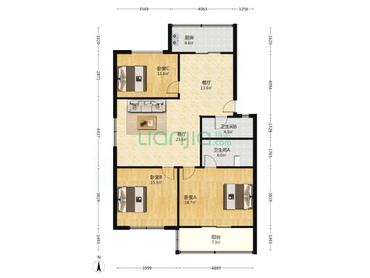 西峪街8号院 3室2厅2卫 131平方