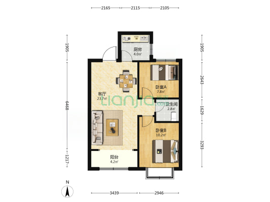 荣科兴苑 2室1厅1卫 81平方