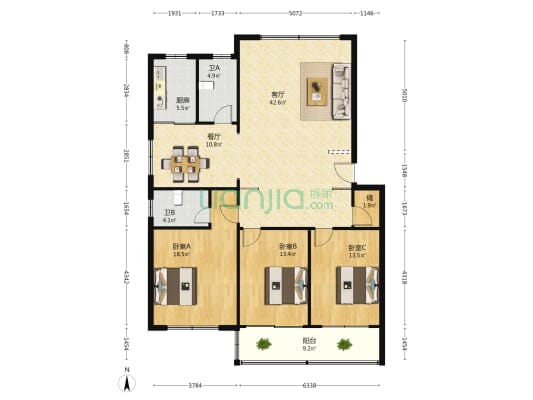 金三角花园 3室2厅2卫 145平方