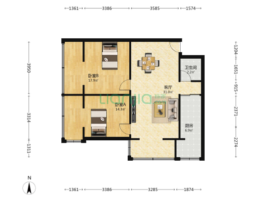 玉林北路7号 2室1厅1卫 83平方