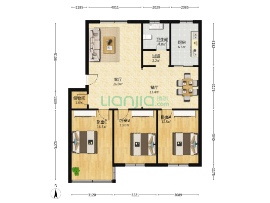 商业宾馆住宅楼 3室2厅1卫 116平方
