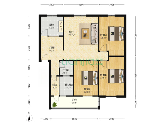 草甸苑 3室1厅2卫 116平方