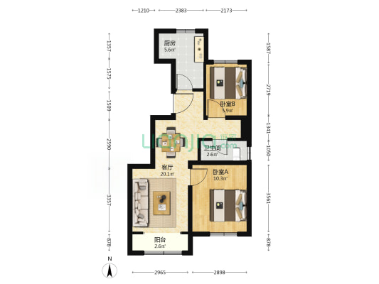 樱花北街19号 2室1厅1卫 74平方