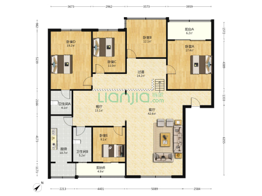 燃建小区 5室2厅2卫 199平方