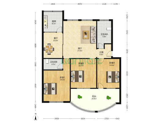 新许路东526号 3室2厅2卫 137平方