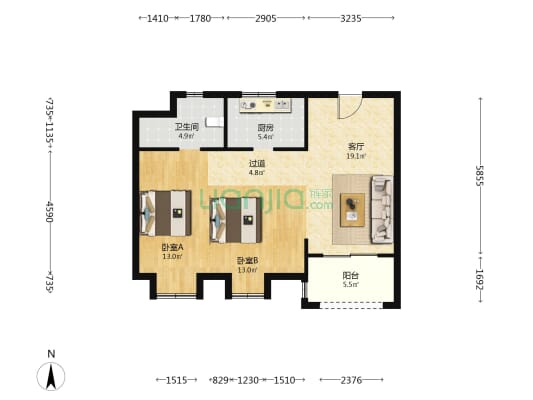 泉锦名苑 2室1厅1卫 86平方