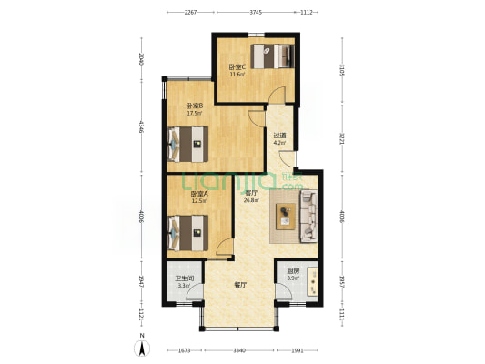 紫祥苑 3室1厅1卫 97平方