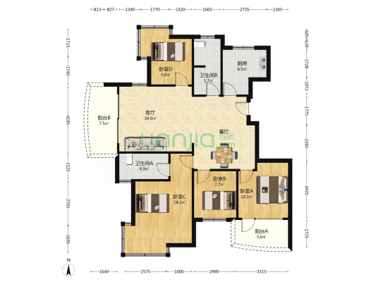 大关公寓 4室1厅2卫 136平方