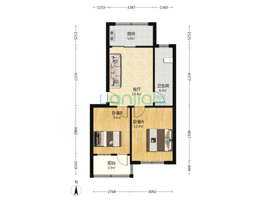 建业市场北家属院 2室1厅1卫 65平方