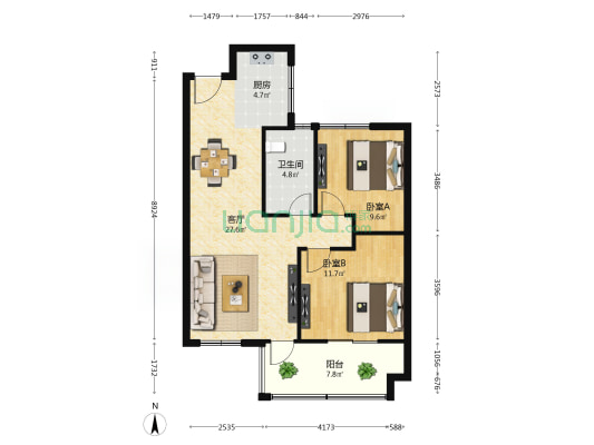 麟瑞雅苑 2室1厅1卫 87平方