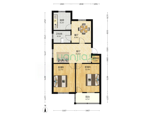 绍兴县机关住宅小区 2室2厅1卫 81平方